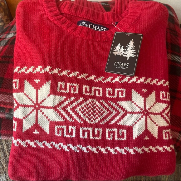 CHAPS Ski Sweater with Snowflake, Large, Beautiful Christmas Red and Whi… - Picture 1 of 7